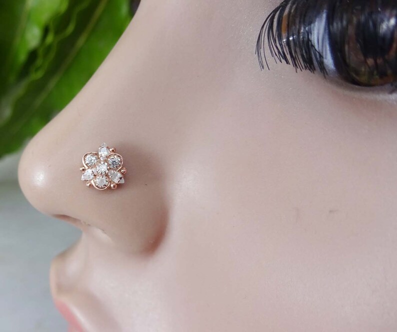 Rose Gold Nose Ring Crystal Nose Stud Indian Nose Ring Rose Etsy