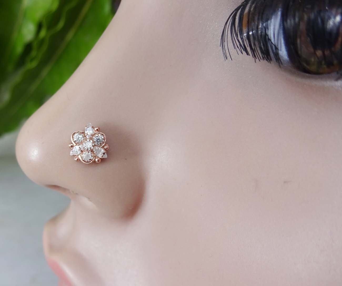 Crystal Nose Stud Indian Nose Stud Rose Gold Nose Stud L Shape Etsy