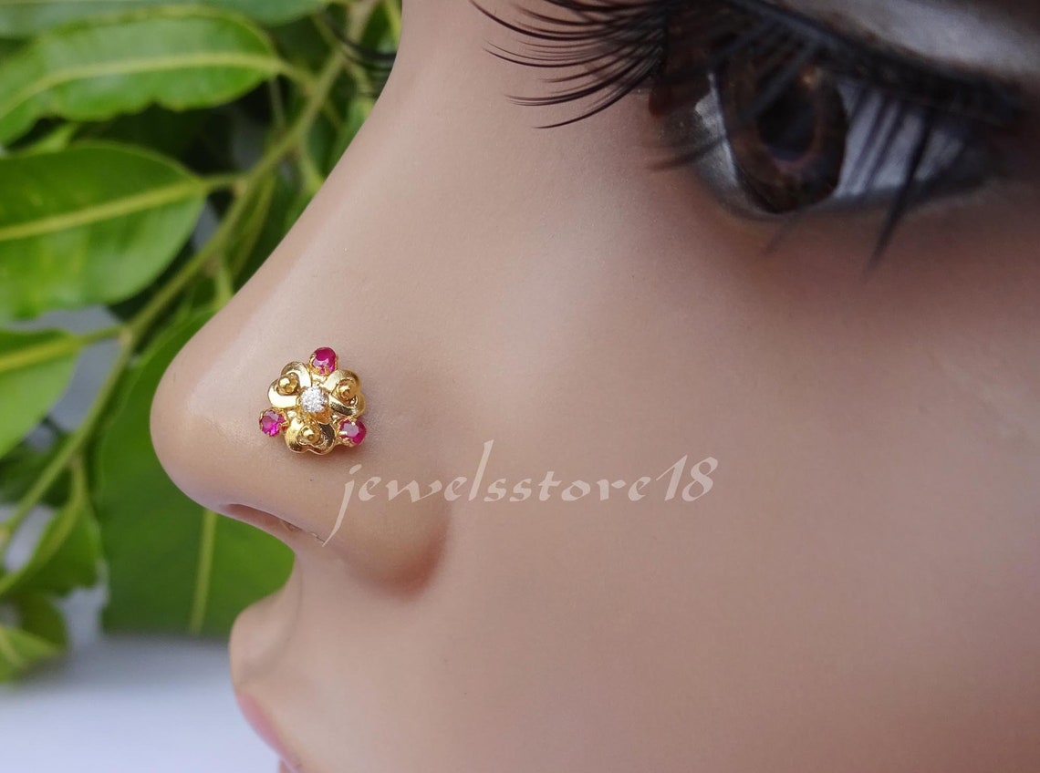 Indian Gold Dangle Nose Ring Nose Ring & Stud Indian Nose Pin Etsy UK
