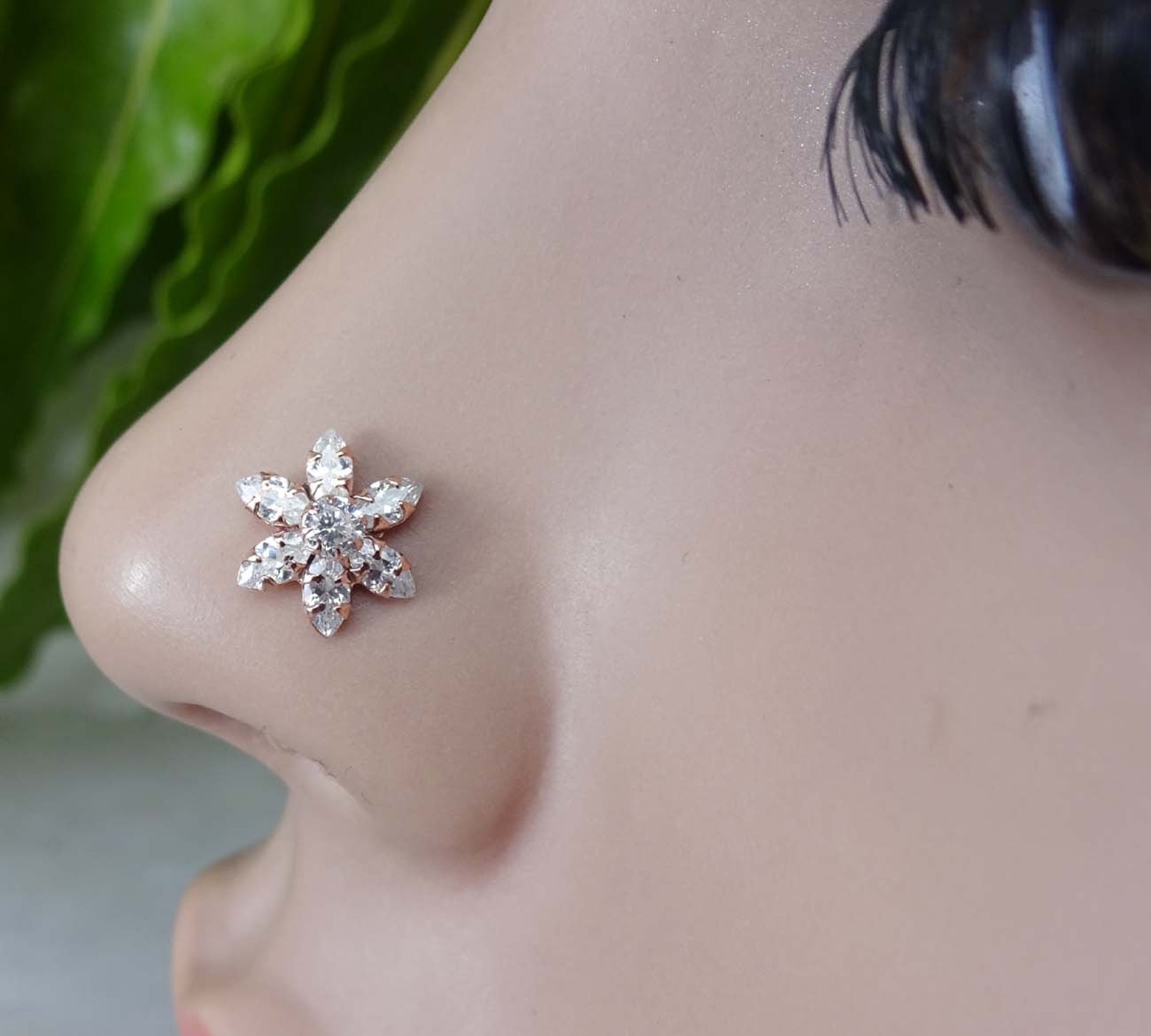 Flower Nose Stud Rose Gold Nose Ring Indian Nose Ring Rose Etsy