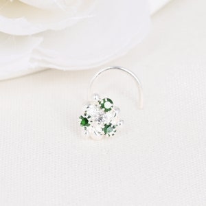 925 Silver Emerald Nose Ring 18G Nose Stud