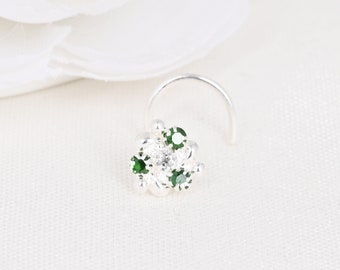 925 Silver Emerald Nose Ring 18G Nose Stud