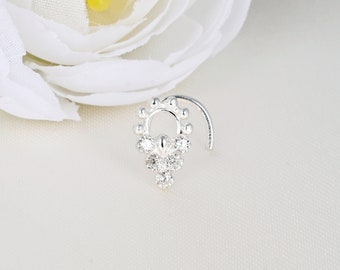 2mm Cubic Zirconia Silver Nose Rings 24k White Gold Polish Nose Piercing L Bend Nose Jewelry