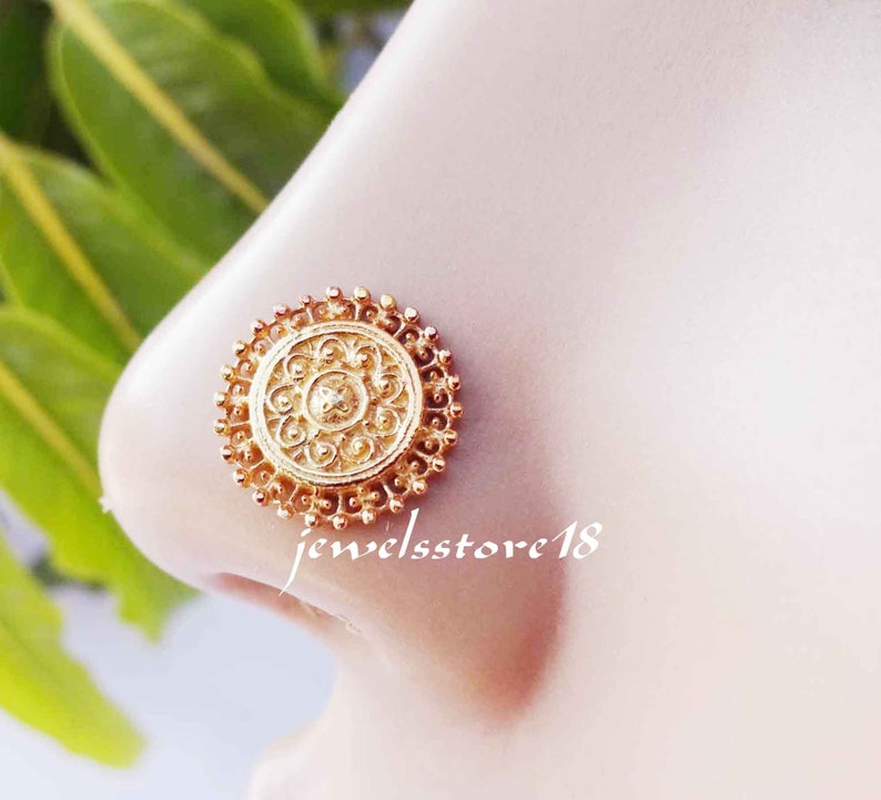 Gold Nose Stud Big Nose Stud Handmad Nose Jewery Indian Nose Etsy