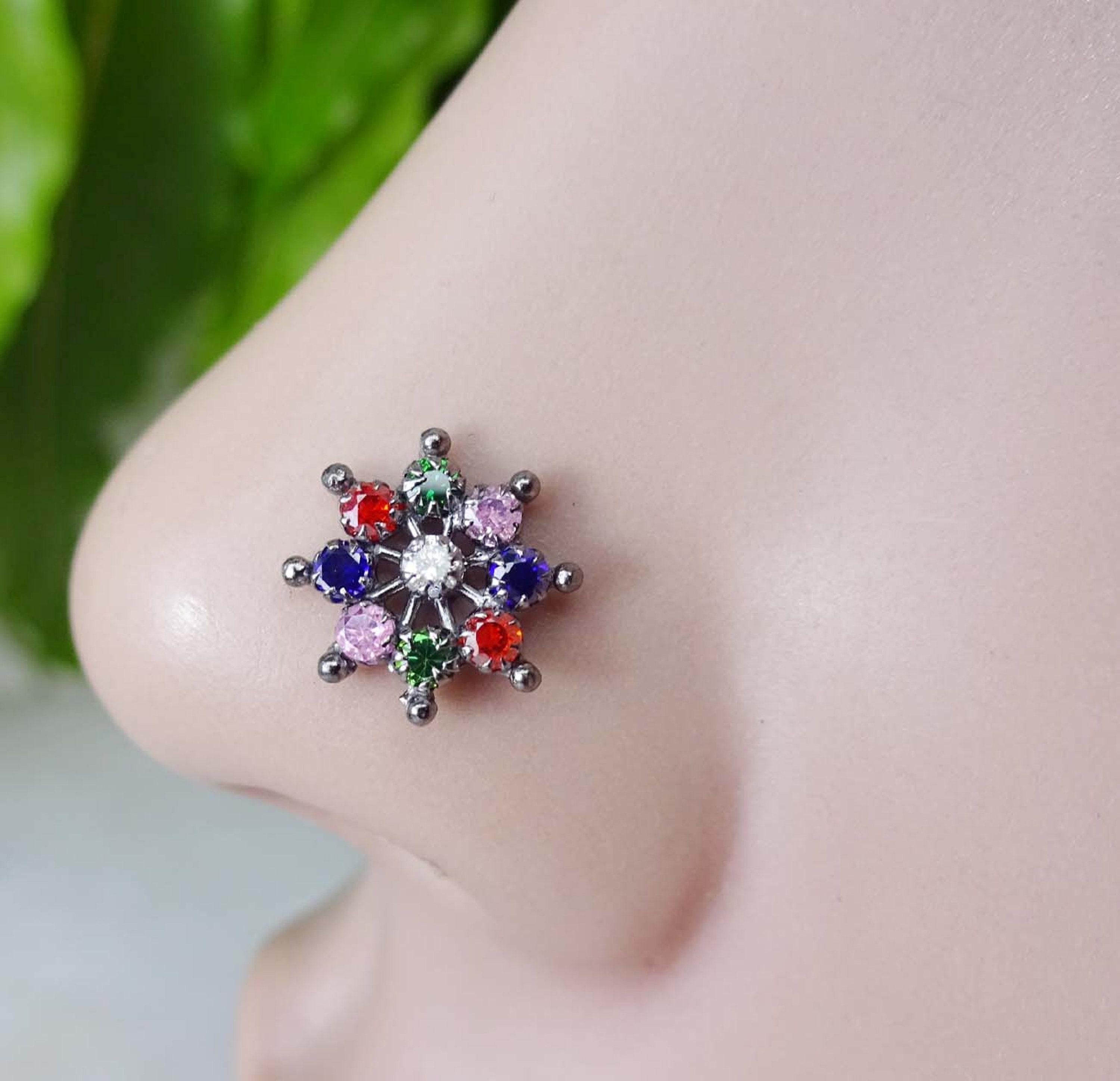 Multi Stone Nose Stud 925 Sterling Silver Nose Stud Nose Etsy