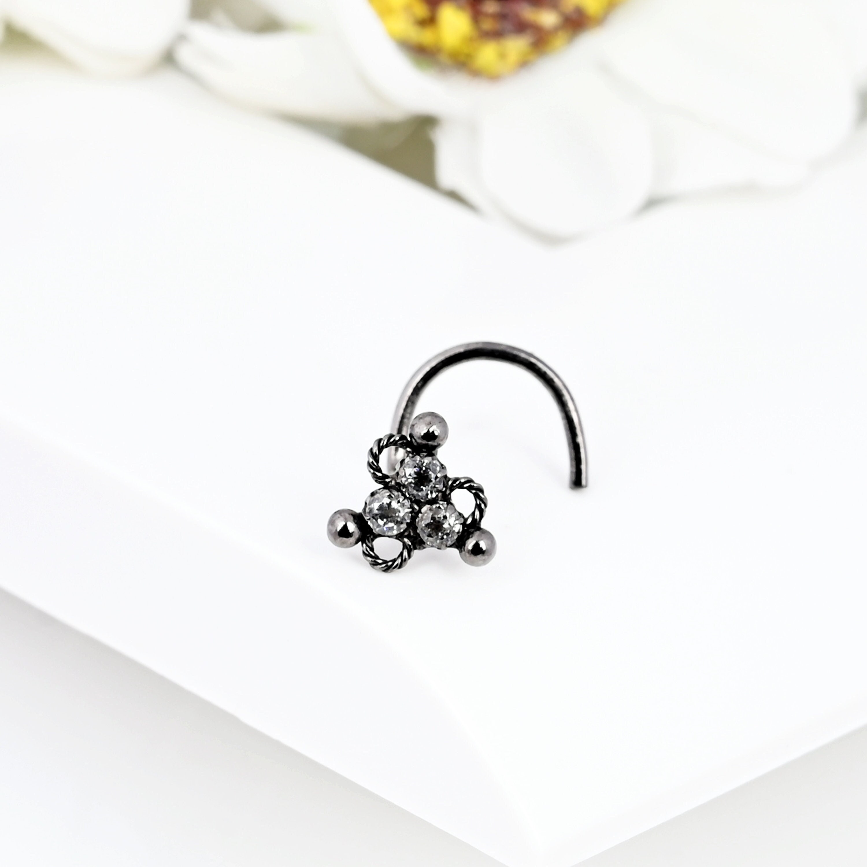 3 Diamond Flower Hoop Nose Ring – Indian Goddess Boutique llc