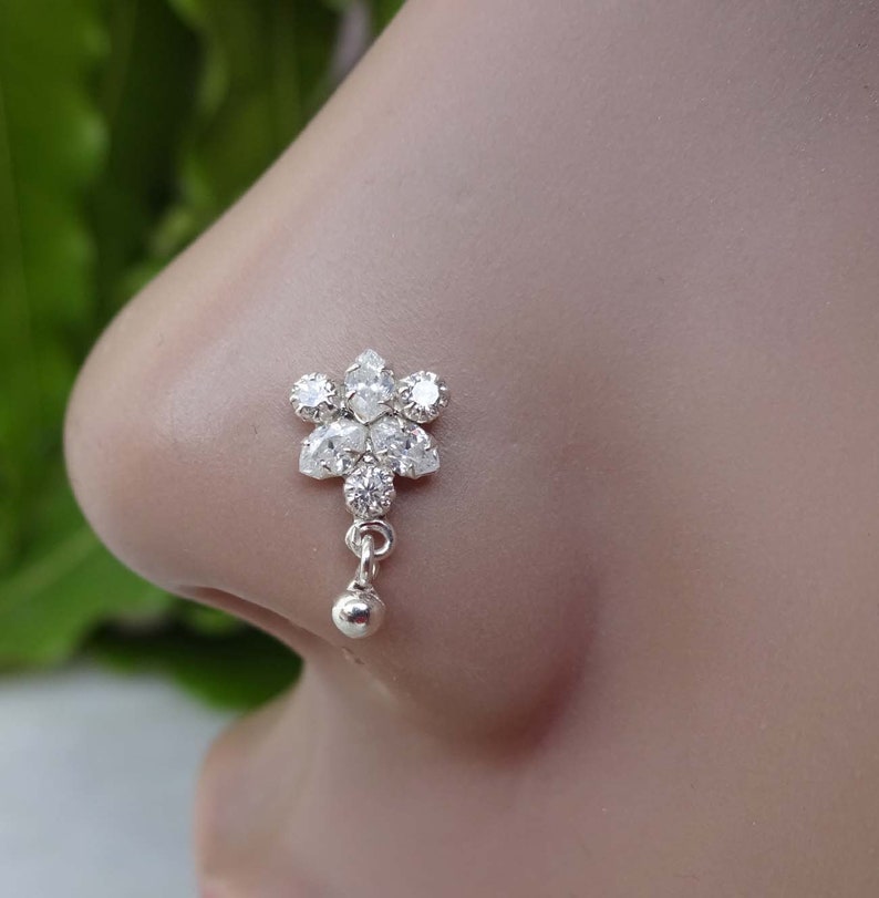 Indian Nose Stud Silver Nose Stud Gift for Her Crystal Nose Etsy