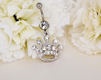 Crown Belly Button Ring Curved Barbell Navel Ring