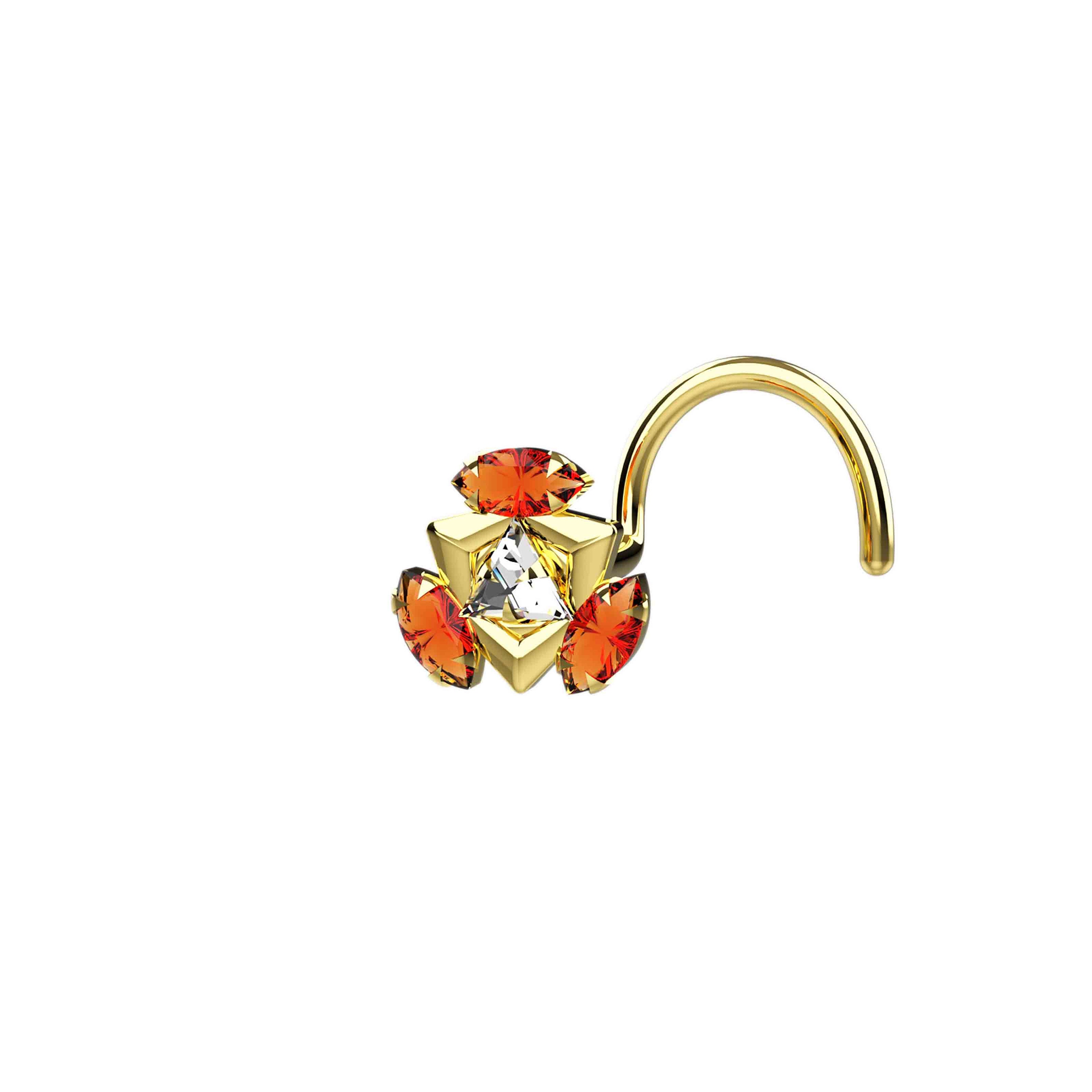 Orange Gemstone 14k Gold Nose Stud Sterling Silver L Shaped Nose Piercing Jewelry Etsy Canada