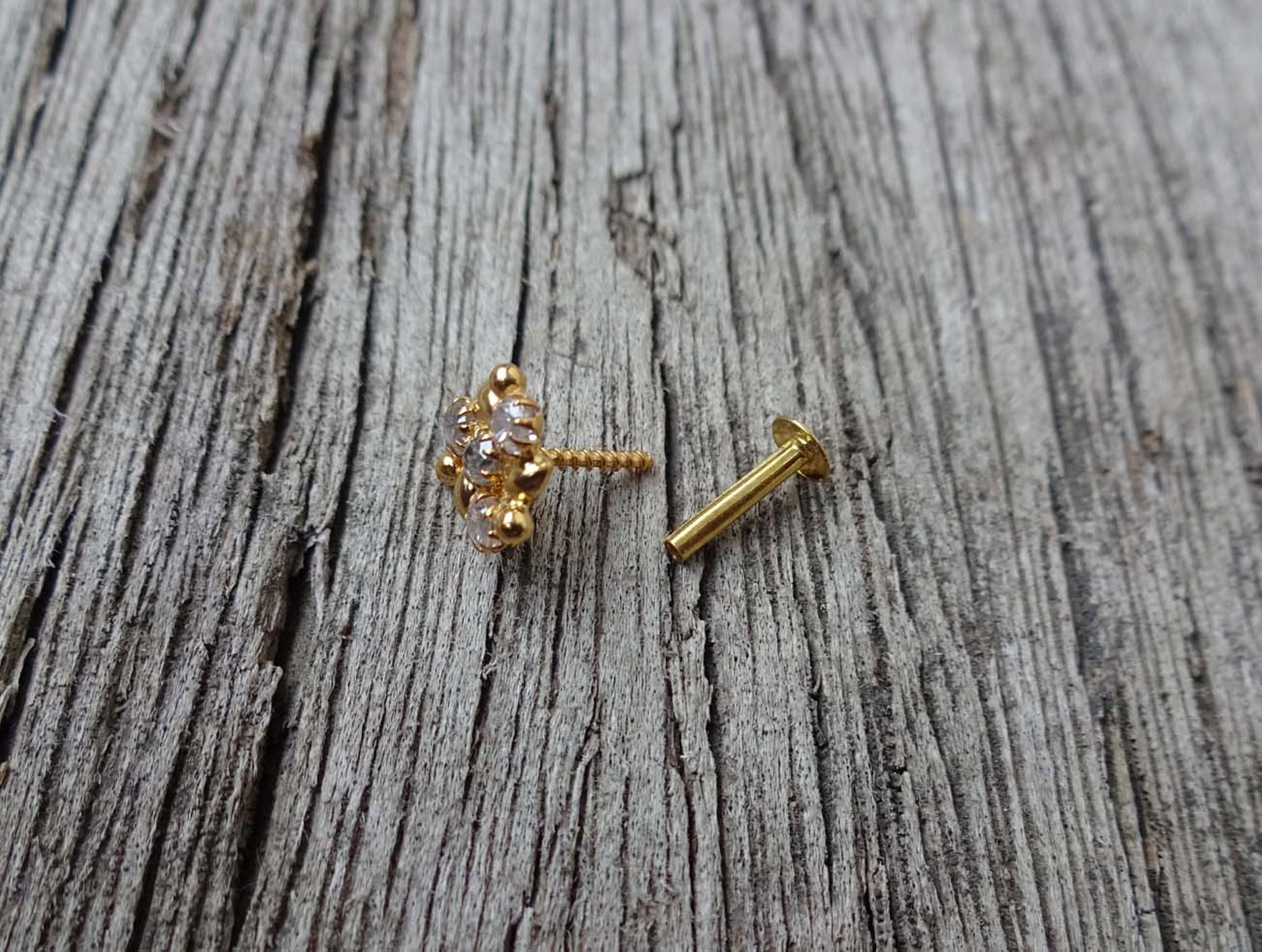 Flower Nose Screw Minimalist Nose Stud White Gold Nose Stud L Etsy