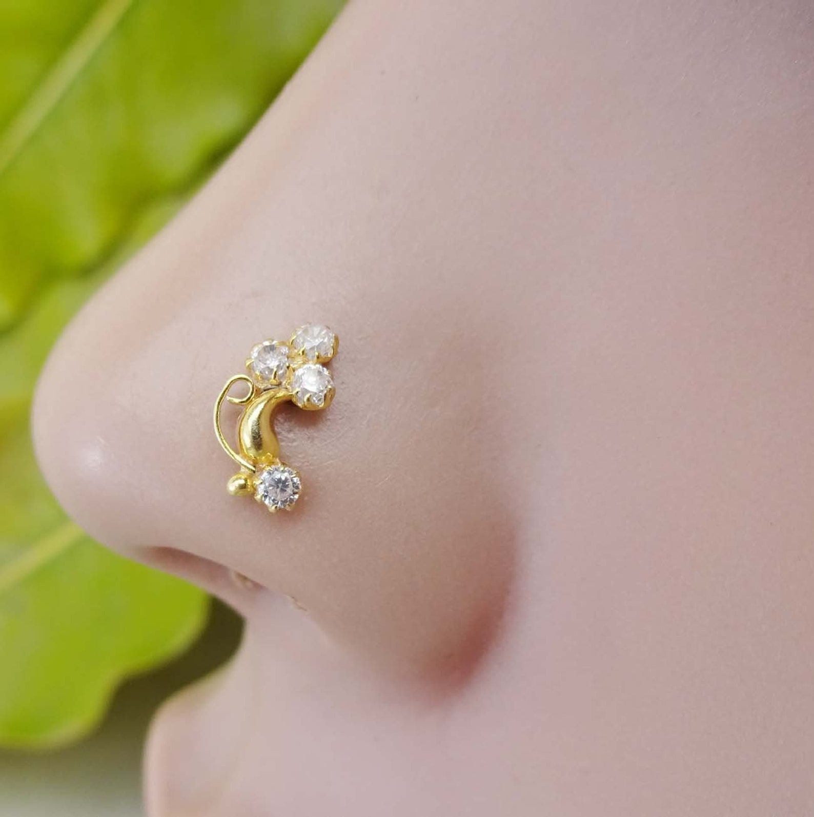 Gold Nose Jewelry Unique Nose Piercing Gold Nose Stud Indian Etsy