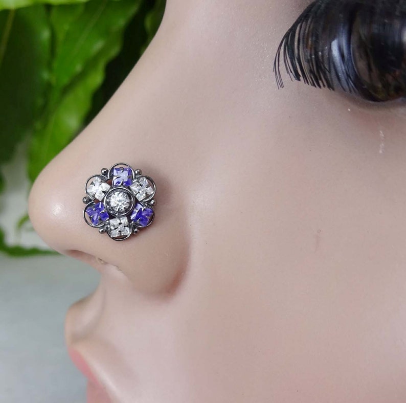 Sapphire Nose Piercing 925 Sterling Silver Nose Stud Tiny Nose Etsy