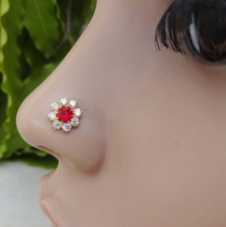 Flower Nose Stud Nose Stud Ruby Nose Piercing Adjustable Nose Etsy