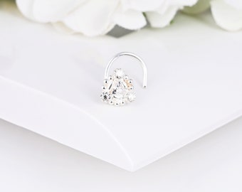 14k white gold nose ring sterling silver diamond flower nose jewelry