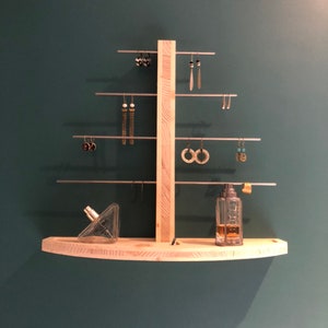 Jewelry display and organizer in wood and steel, wall-mounted or free-standing