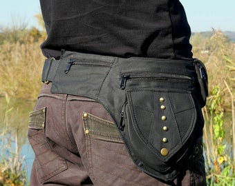 Utility belt ~ Pocket Belt ~ Festival and travel bag ~ 5 pockets ~ Adjustable ~ Strong brass snap fastener ~ Black cotton ~ The Cyberbelt