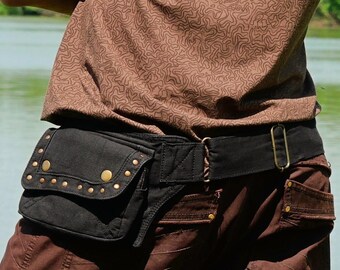 Utility belt ~ Bum bag ~ Fanny pack ~ With 3 pockets ~ Black cotton ~ The Wavy bum bag