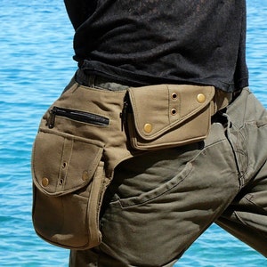 Ceinture utilitaire ~ Sac banane avec 7 poches ~ Festival et de voyage ~ Coton kaki ~ La Nebulabelt