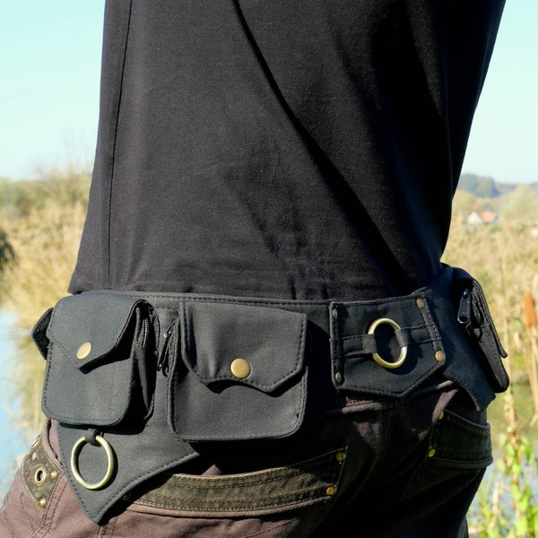 Ceinture à poches ~ Ceinture utilitaire ~ Sac multipoches ~ Pour les festival et la vie urbaine ~ En coton noir ~ Unisexe ~ L'Ailetsbelt