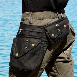 Utility belt Fanny pack with 7 pockets For festivals, travels and urban life Black cotton The Nebulabelt zdjęcie 1