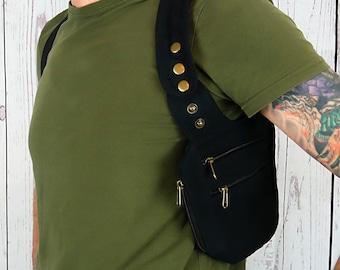 Bolsa de funda ~ Chaleco utilitario Festival ~ 5 bolsillos ~ Ajustable ~ Negro ~ Unisex ~ The Old School Holster con bolsa de un solo lado