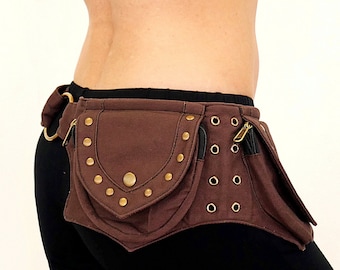 Utility belt ~ Bum bag ~ Festival and travel hip bag ~ With 4 pockets ~ Black or brown cotton ~ Unisex ~ The Salsabelt