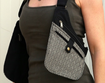 HOLSTER ~ Halftertasche ~ Aus Baumwolle ~ Voll verstellbar ~ Schwarz und geometrisches Design ~ Unisex
