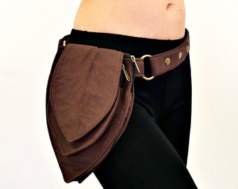 Utility riem ~ Heuptasje ~ Tas 2 in 1 voor taille of schouder ~ 3 zakken ~ Minimalistische stijl ~ Unisex ~ Bruin katoen ~ De Panbelt