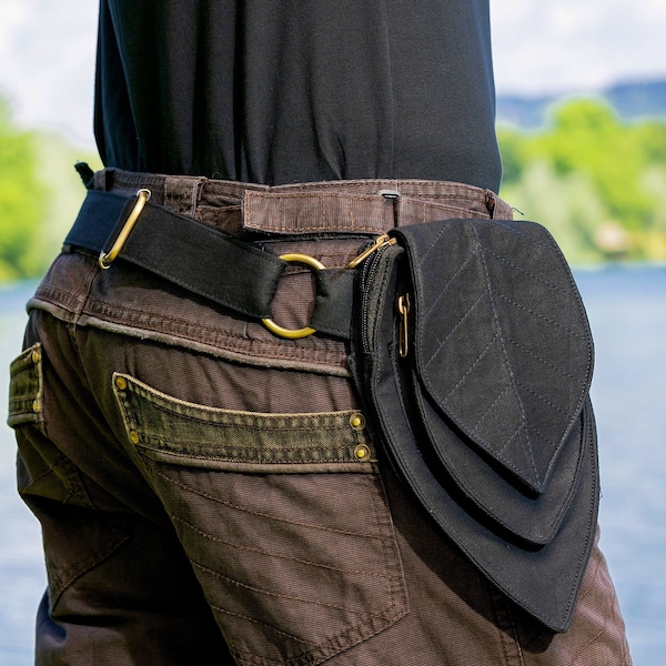 Gürteltasche ~ Taschengürtel ~ 2 in 1 Hüfttasche und Schultertasche ~ Minimalistischer Stil ~ In schwarzer Baumwolle ~ Der Pan Gürtel