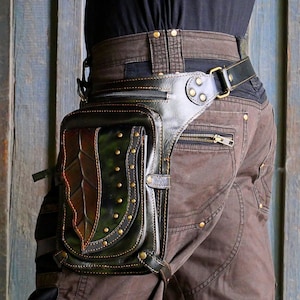 Gürteltasche ~ Tasche mit Beingurt ~ Leder ~ 3-in-1 Gürtel und Umhängetasche ~ Gehämmerten Blättdesign ~ Der Leaf Gürtel