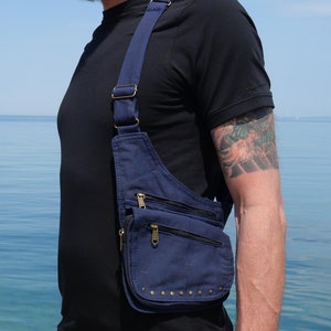 Blue holster ~ Utility vest with 6 pockets ~ Free size ~ Fully adjustable ~ Navy blue cotton ~ Unisex ~ The Hawk Holster