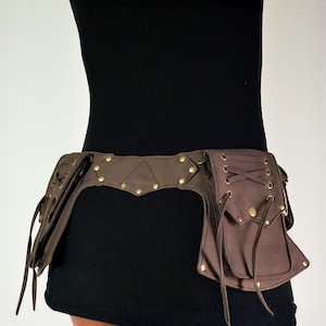 Hüfttasche ~ Gürteltasche ~ Festival und Reise Taschengürtel ~ Braune Baumwolle ~ Mit 5 Täschen ~ Der Celtic Gürtel