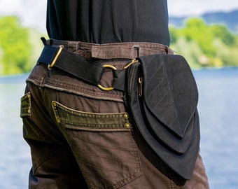 Fanny pack ~ Utility belt ~ Bag 2 in 1 for waist or shoulder ~ Minimalist style ~ Black cotton ~ The Panbelt