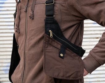 THE HOLSTER ~ Harness bag ~ Utility vest ~ 6 pockets ~ Fully adjustable ~ Black and brown ~ Unisex