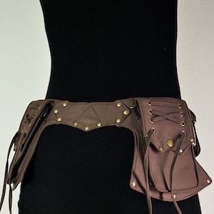 Pocket belt ~ Utility belt ~ Bum bag ~ Festival and travel hip bag ~ With 5 pockets ~ Brown cotton ~ Unisex ~ The Celticbelt