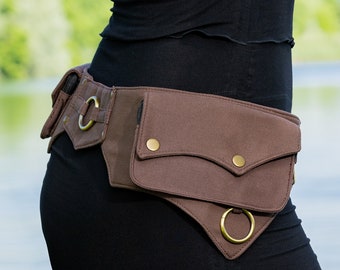 Ceinture à poches ~ Ceinture utilitaire multipoches ~ Pour festival et vie urbaine ~ En coton marron ~ Unisexe ~ L'Ailetsbelt