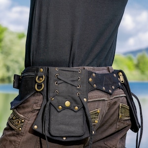 Ceinture utilitaire ~ Ceinture à poches ~ Pour festivals et voyages  ~ 5 poches ~ Coton noir ~ Unisexe ~ La Celticbelt