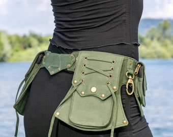 Ceinture utilitaire ~ Ceinture à poches ~ Sac de festival et voyage ~ Banane sexy ~ 5 poches ~ Coton vert ~ La Celticbelt