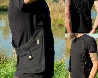 THE HOLSTER ~ Bolso de hombro ~ Chaleco utilitario con 6 bolsillos ~ Totalmente ajustable ~ Algodón negro ~ Unisex