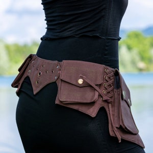 Gürteltasche ~ Festival und Reise Hüfttasche ~ Mit 5 Taschen ~ Braune Baumwolle ~ Unisex ~ Der Goabelt