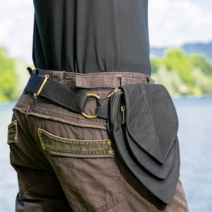 Fanny pack Utility belt Bag 2 in 1 for waist or shoulder Minimalist style Black cotton The Panbelt zdjęcie 3