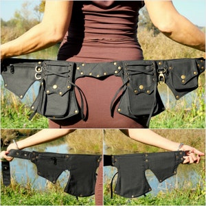 Pocket belt Utility belt Festival and travel hip bag With 5 pockets Black cotton Unisex The Celticbelt 画像 5