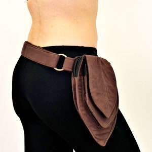Utility belt Fanny pack Bag 2 in 1 for waist or shoulder 3 pockets Minimalist style Unisex Brown cotton The Panbelt image 2