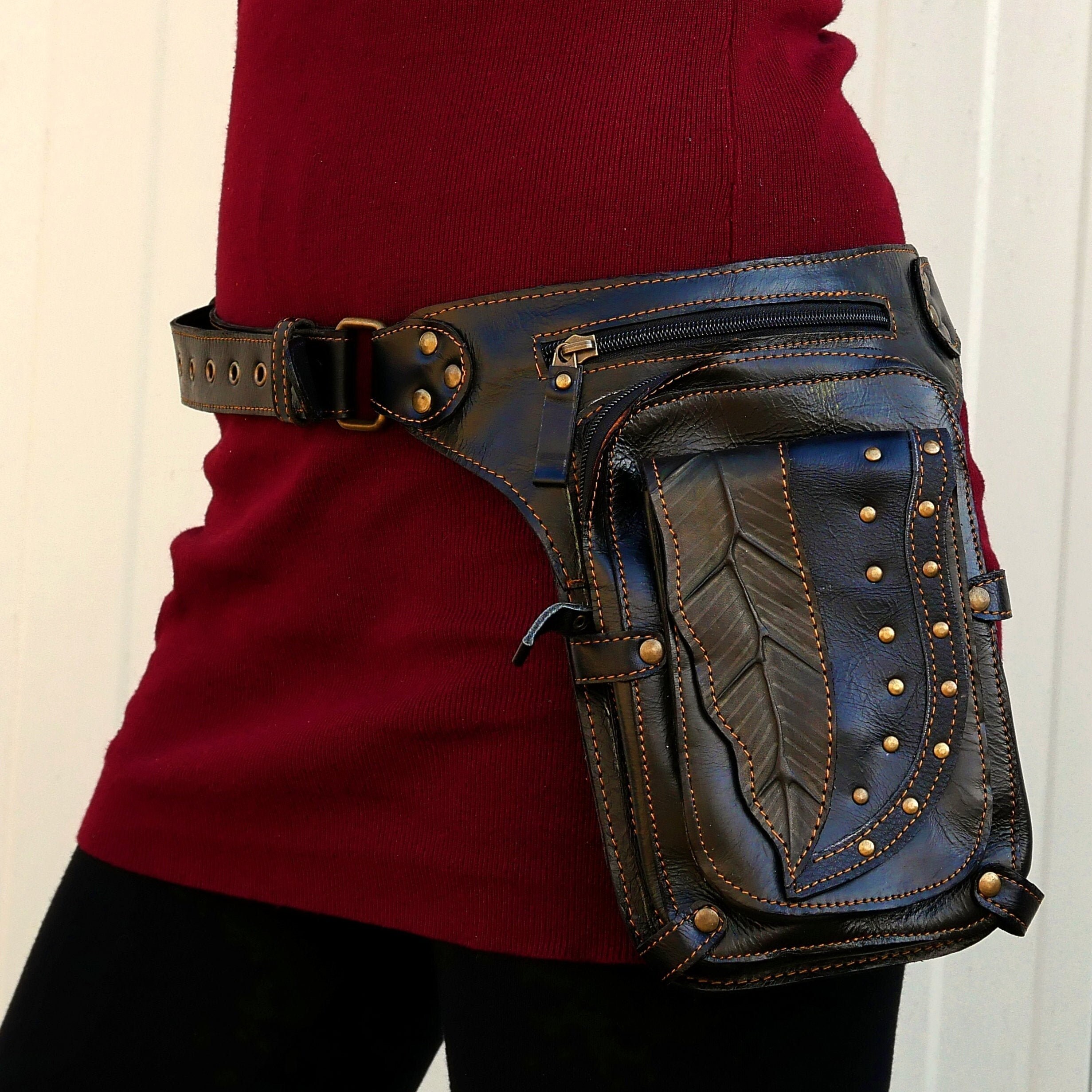 Leather utility belt Pocket belt Leg pouch with removable Etsy
