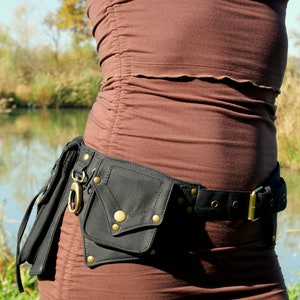 Pocket belt Utility belt Festival and travel hip bag With 5 pockets Black cotton Unisex The Celticbelt image 3