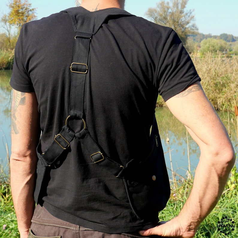 THE HOLSTER Bolso de hombro Chaleco utilitario con 6 bolsillos Totalmente ajustable Algodón negro Unisex imagen 4