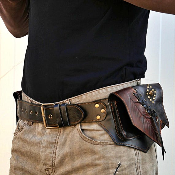 Pockets Belt ~ Utility Belt ~ Leather Hip Bag ~ Hammered Leaf