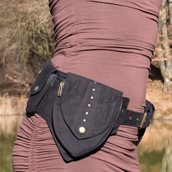 Ceinture a poches Sac banane multipoches Festival et voyage 6 poches Coton noir Unisexe La Cosmosbelt Etsy France