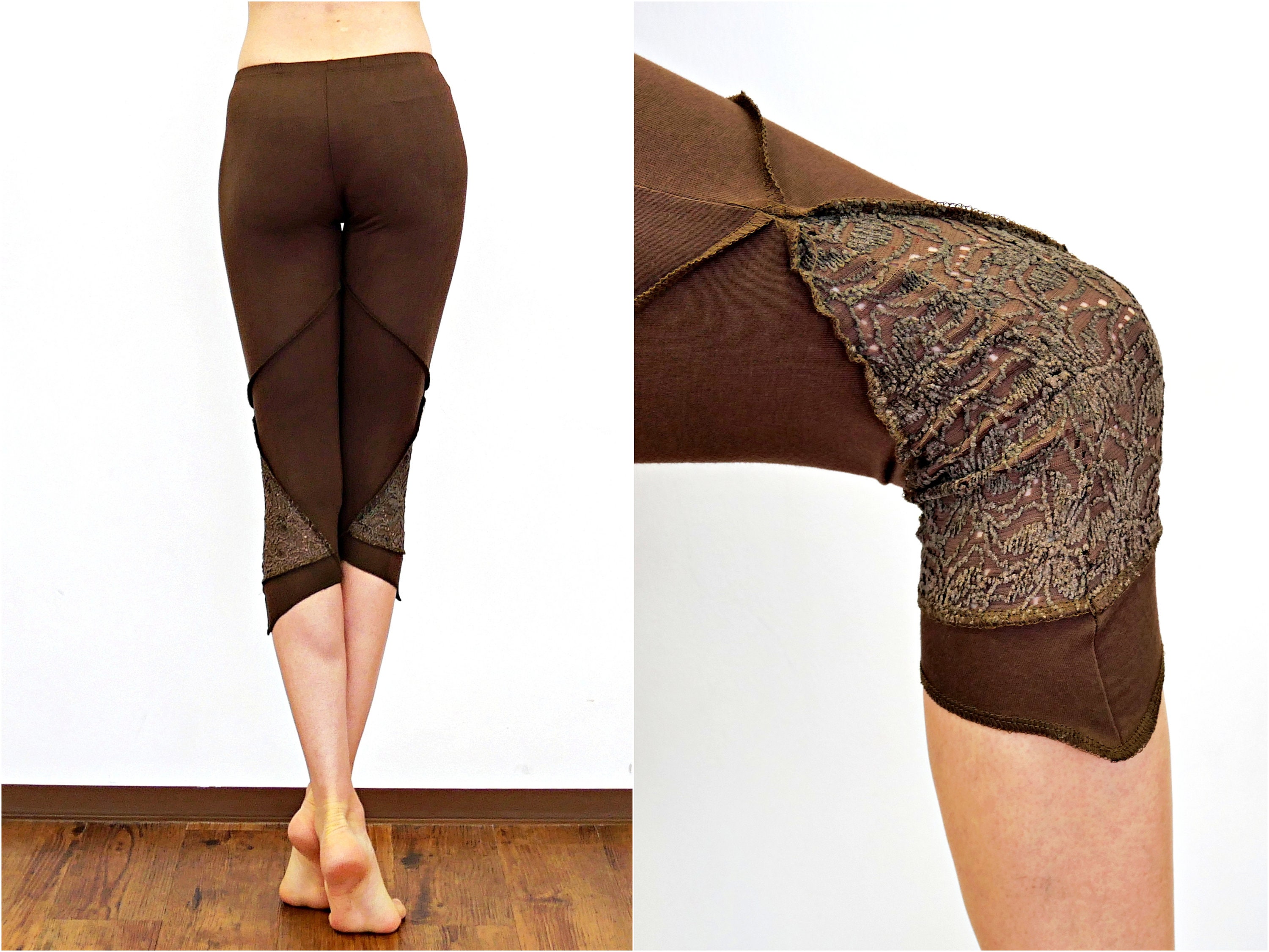 3 4 Leggings With Lace Mid Rise Super Soft Stretch and Strong Black Etsy Australia