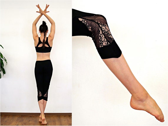 3/4 Leggings With Lace Mid Rise Super Soft, Stretch and Strong
